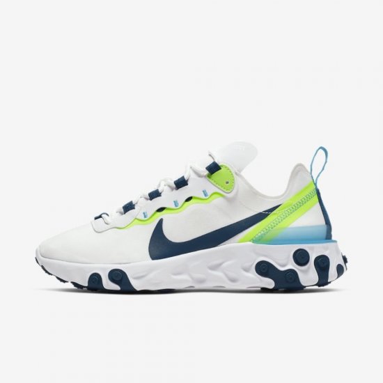 Nike React Element 55 | White / Summit White / Electric Green / Blue Force - Click Image to Close