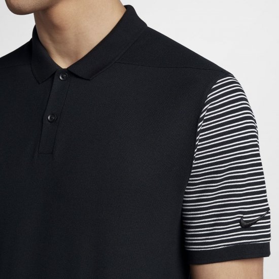 Nike Dri-FIT Pique Stripe | Black / White / Black - Click Image to Close