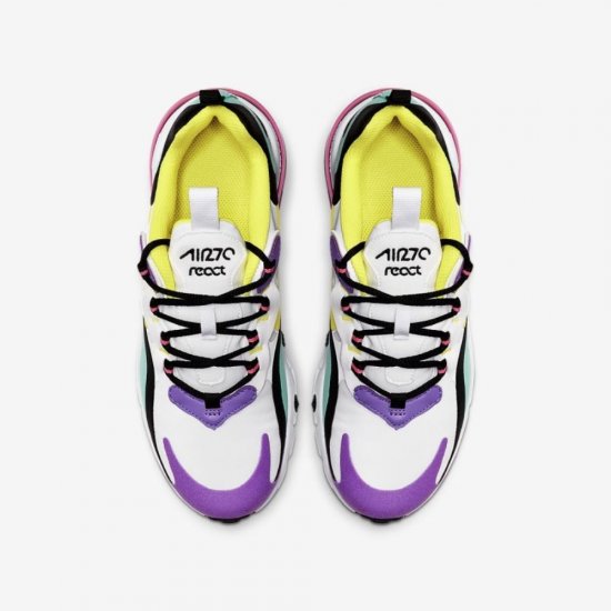Nike Air Max 270 React | White / Black / Bright Violet / Dynamic Yellow - Click Image to Close