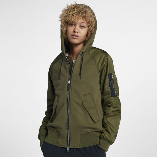 NikeLab Collection Mixed Fabric Bomber | Olive Canvas / Black - Click Image to Close