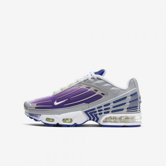 Nike Air Max Plus 3 | Light Smoke Grey / Purple Nebula / Hyper Blue / Barely Volt - Click Image to Close