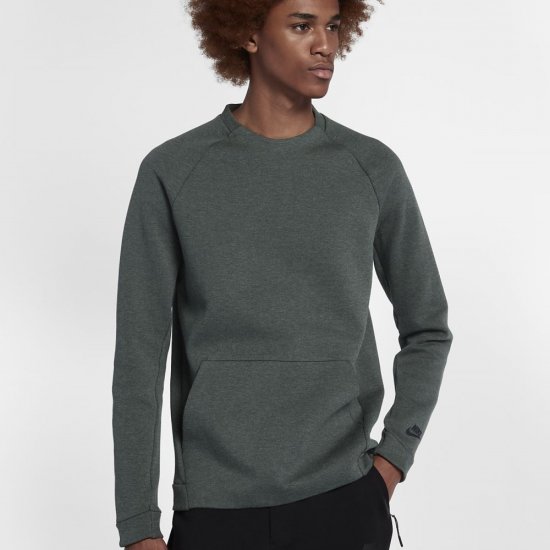 Nike Sportswear Tech Fleece Crew | Outdoor Green / Heather / Black - Click Image to Close