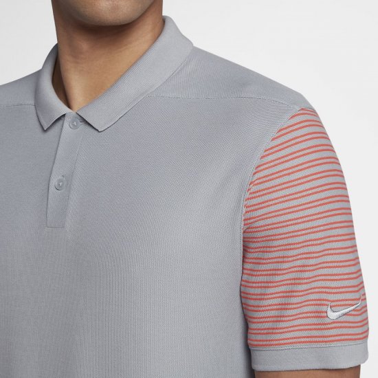 Nike Dri-FIT Pique Stripe | Wolf Grey / Rush Coral / Wolf Grey - Click Image to Close