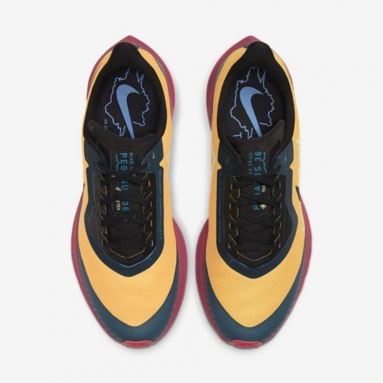 Nike Air Zoom Pegasus 36 Trail GORE-TEX | University Gold / Noble Red / Midnight Turquoise / Black - Click Image to Close