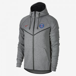 Paris Saint-Germain Tech Fleece Windrunner | Carbon Heather / Rush Red