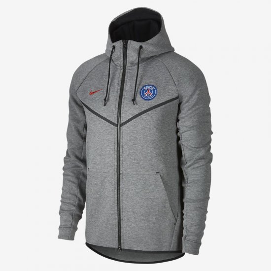 Paris Saint-Germain Tech Fleece Windrunner | Carbon Heather / Rush Red - Click Image to Close