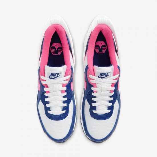 Nike Air Max 90 FlyEase | White / White / Deep Royal Blue / Hyper Pink - Click Image to Close