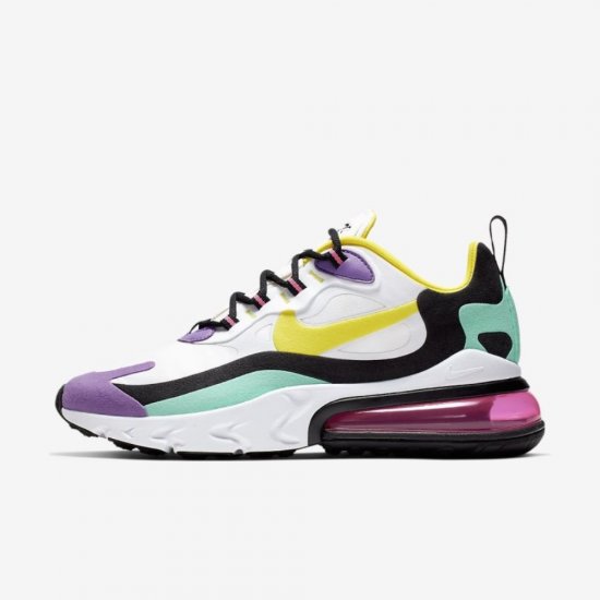 Nike Air Max 270 React (Geometric Abstract) | White / Black / Bright Violet / Dynamic Yellow - Click Image to Close