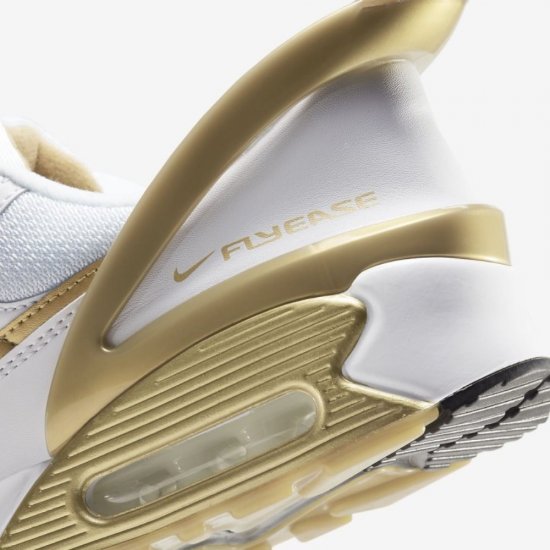 Nike Air Max 90 FlyEase | White / White / Black / Metallic Gold - Click Image to Close