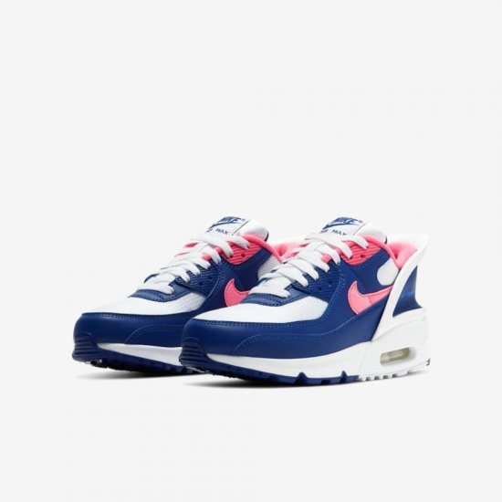 Nike Air Max 90 FlyEase | White / White / Deep Royal Blue / Hyper Pink - Click Image to Close