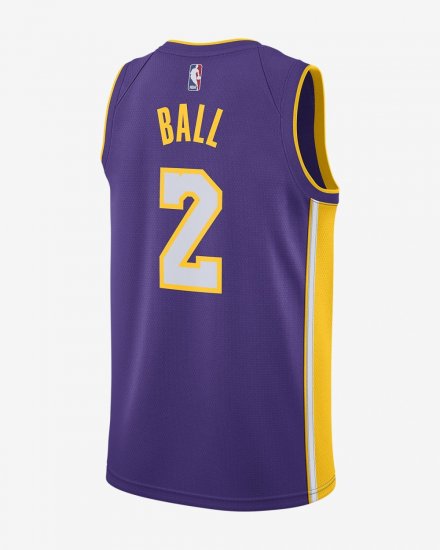 Lonzo Ball Icon Edition Swingman Jersey (Los Angeles Lakers) | Field Purple / Amarillo / White - Click Image to Close