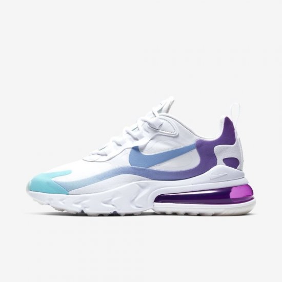 Nike Air Max 270 React | White / Aurora / Vivid Purple / Light Blue - Click Image to Close