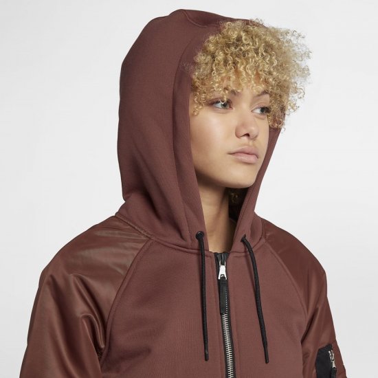 NikeLab Collection Mixed Fabric Bomber | Red Sepia / Black - Click Image to Close