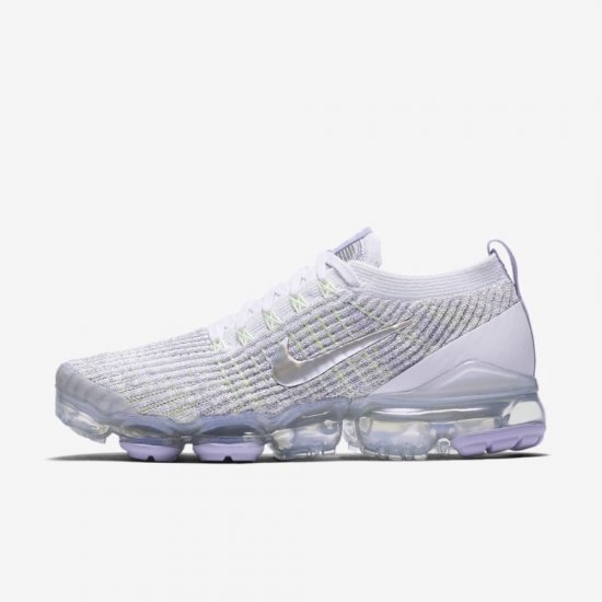 Nike Air VaporMax Flyknit 3 | True White / Purple Agate / Metallic Silver / Barely Volt - Click Image to Close