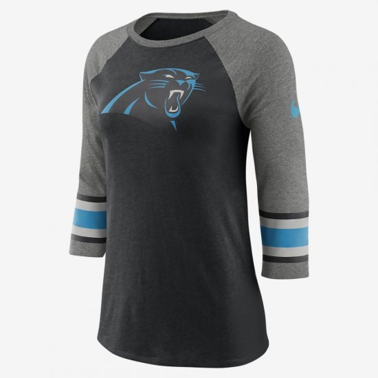 Nike Tri-Blend Raglan (NFL Panthers) | Black / Carbon Heather / Carbon Heather - Click Image to Close