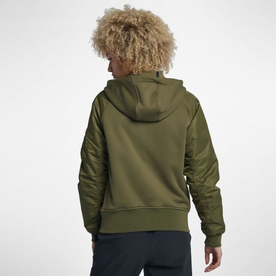 NikeLab Collection Mixed Fabric Bomber | Olive Canvas / Black - Click Image to Close