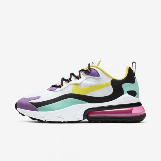 Nike Air Max 270 React (Geometric Abstract) | White / Black / Bright Violet / Dynamic Yellow - Click Image to Close