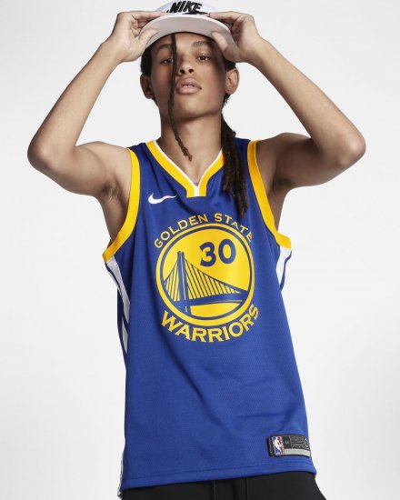 Stephen Curry Icon Edition Swingman Jersey (Golden State Warriors) | Rush Blue / White / Amarillo - Click Image to Close