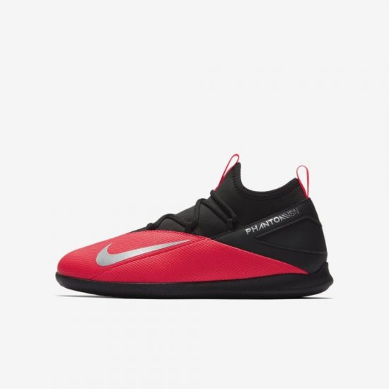 Nike Jr. Phantom Vision 2 Club Dynamic Fit IC | Laser Crimson / Black / Black / Metallic Silver - Click Image to Close