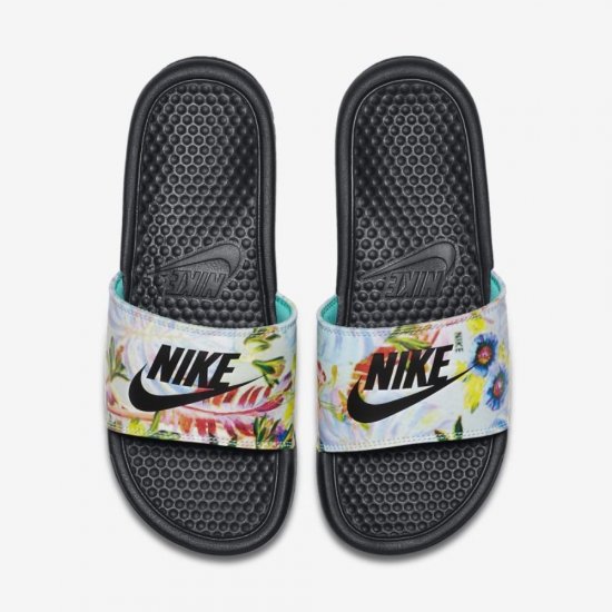 Nike Benassi JDI Floral | Black / Iced Lilac / Noble Red / Spruce Aura - Click Image to Close