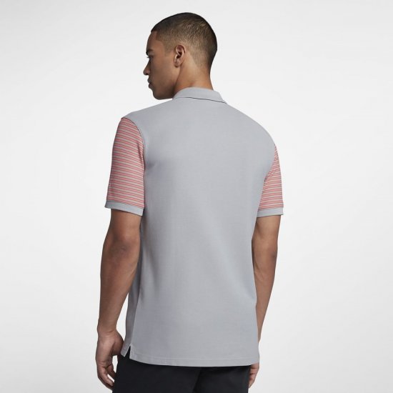 Nike Dri-FIT Pique Stripe | Wolf Grey / Rush Coral / Wolf Grey - Click Image to Close