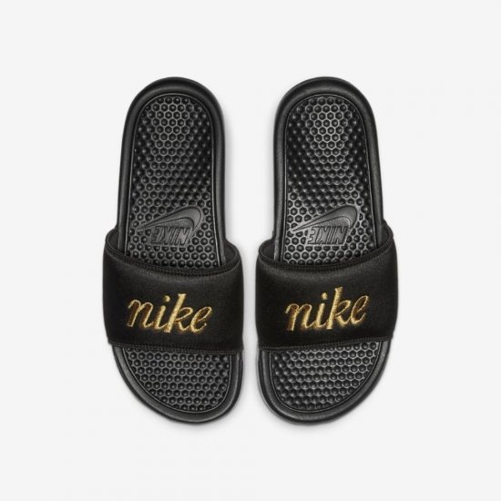 Nike Benassi JDI TXT SE | Black / Black / Metallic Gold - Click Image to Close