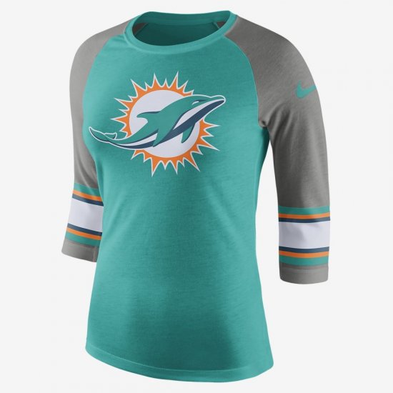 Nike Tri-Blend Raglan (NFL Dolphins) | Turbo Green / Carbon Heather / Carbon Heather - Click Image to Close