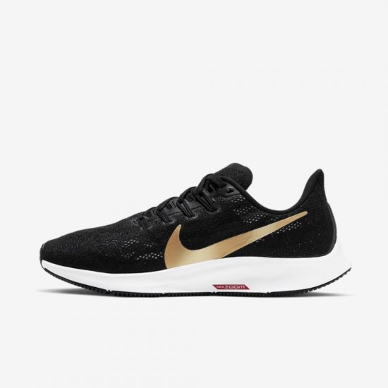 Nike Air Zoom Pegasus 36 | Black / University Red / White / Metallic Gold - Click Image to Close