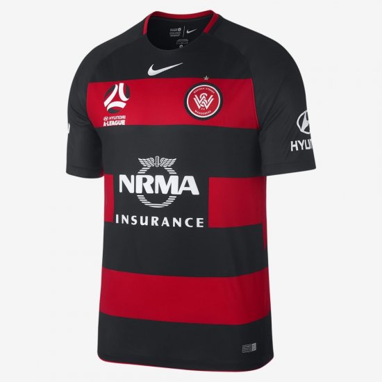 2017/18 Western Sydney FC Stadium Home | University Red / Black / Black / White - Click Image to Close